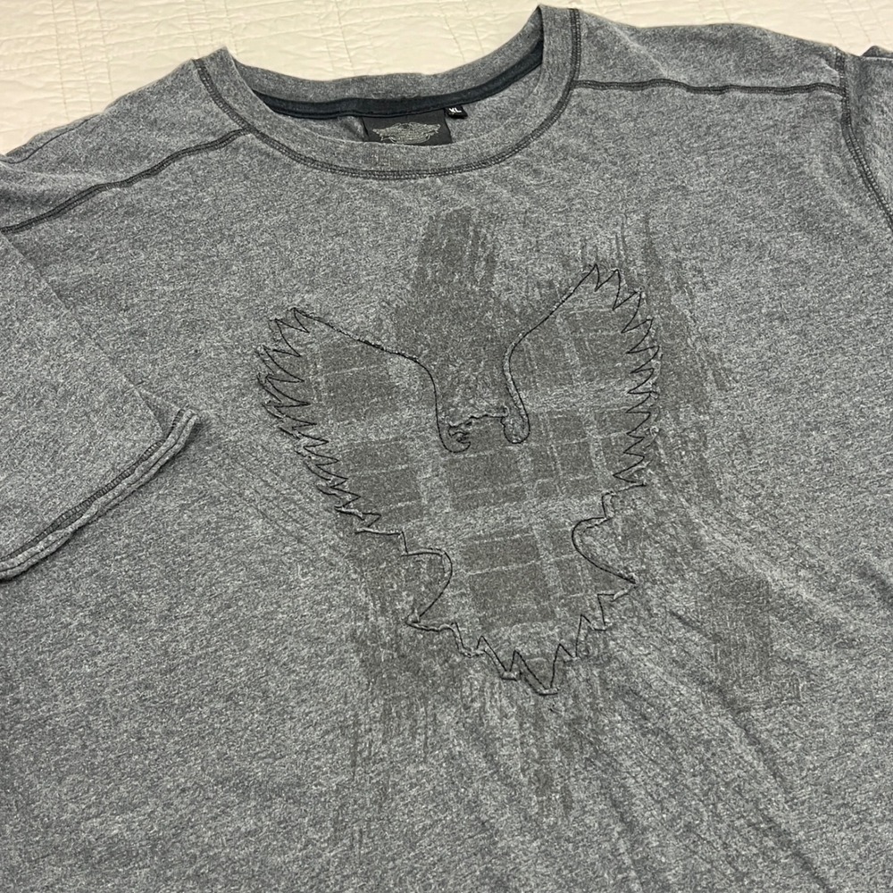 Harley-Davidson Mens XL Charcoal Gray Eagle Graphic Raw Hem T-Shirt 100% Cotton